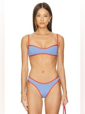 WeWoreWhat Light Blue Bikini buttom with Red Trim